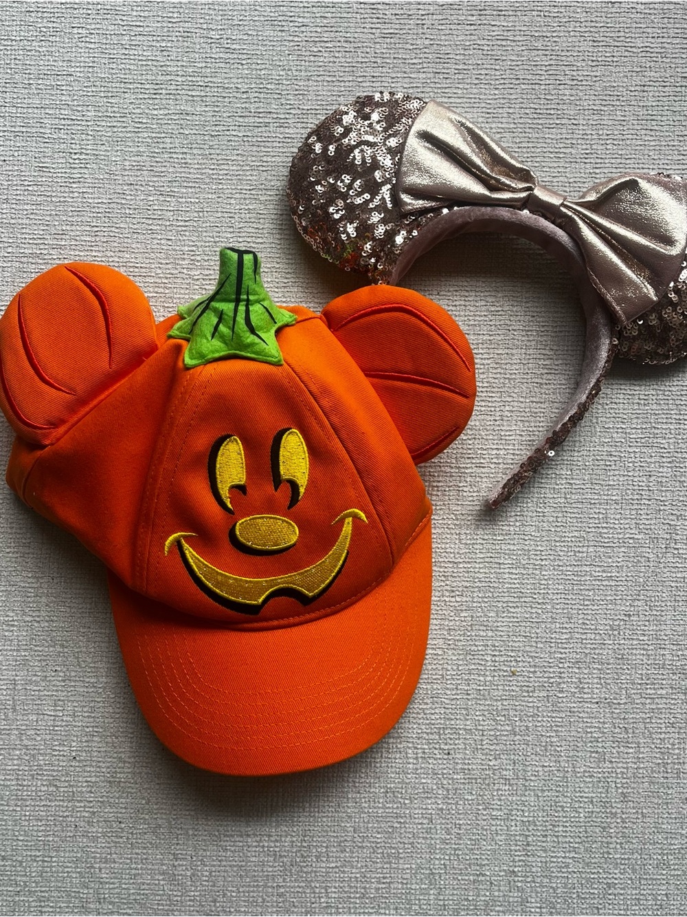 Disney Parks Light-Up Mickey Mouse Pumpkin Baseball Hat & Rose Gold Minnie Ears